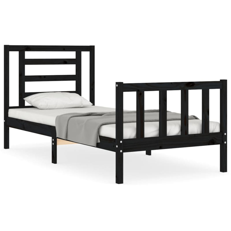 Bed Frame without Mattress Black 90x190 cm Solid Wood Pine