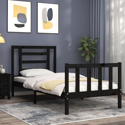 Bed Frame without Mattress Black 90x190 cm Solid Wood Pine