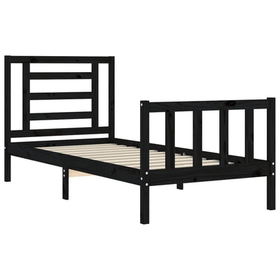 Bed Frame without Mattress Black 90x190 cm Solid Wood Pine