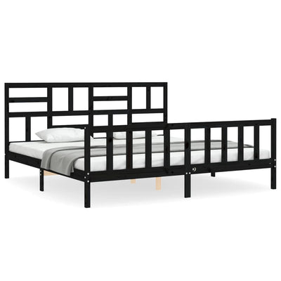Bed Frame with Headboard Black 183x203 cm King Solid Wood