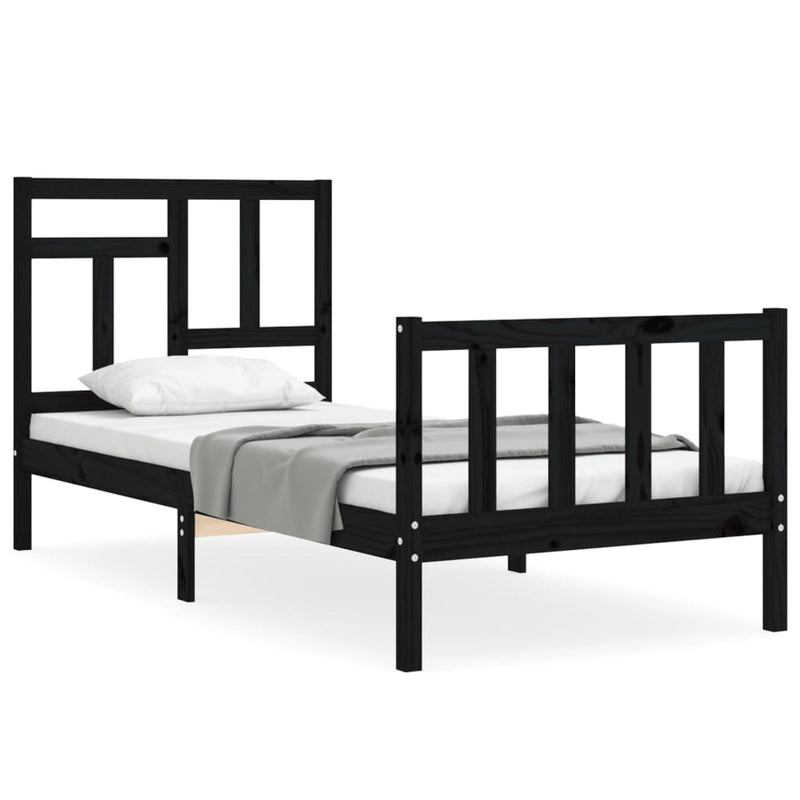 Bed Frame without Mattress Black 90x190 cm Solid Wood Pine