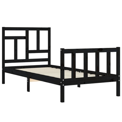 Bed Frame without Mattress Black 90x190 cm Solid Wood Pine