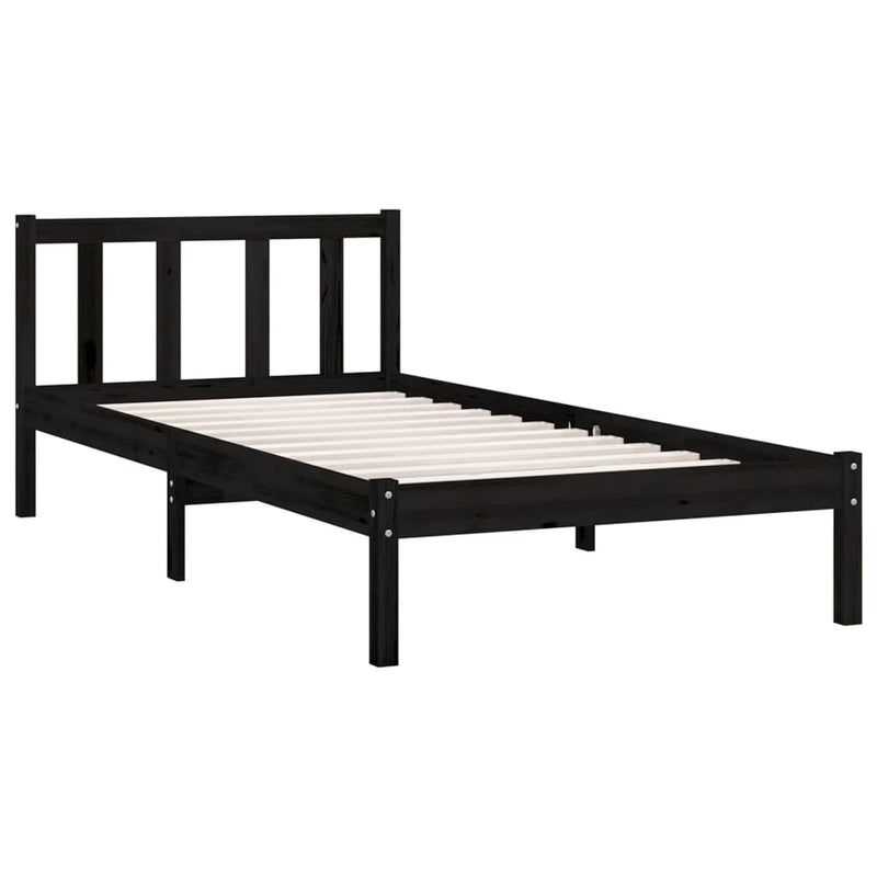 Bed Frame without Mattress Black 90x190 cm Solid Wood Pine