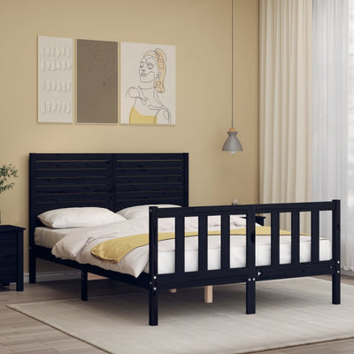 Bed Frame without Mattress Black 135x190 cm Solid Wood Pine