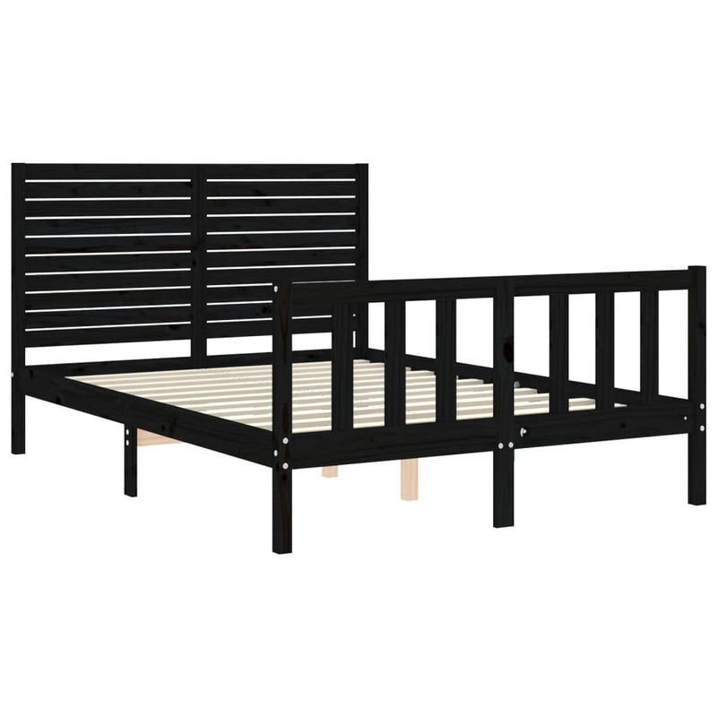 Bed Frame without Mattress Black 135x190 cm Solid Wood Pine