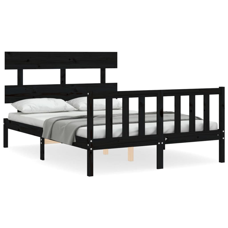 Bed Frame without Mattress Black 135x190 cm Solid Wood Pine