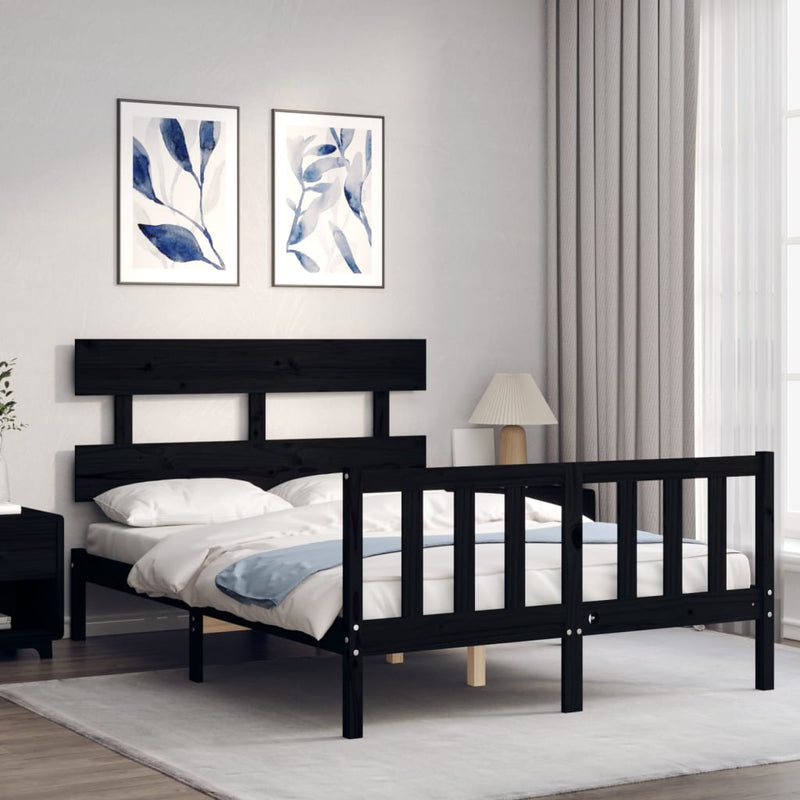 Bed Frame without Mattress Black 135x190 cm Solid Wood Pine