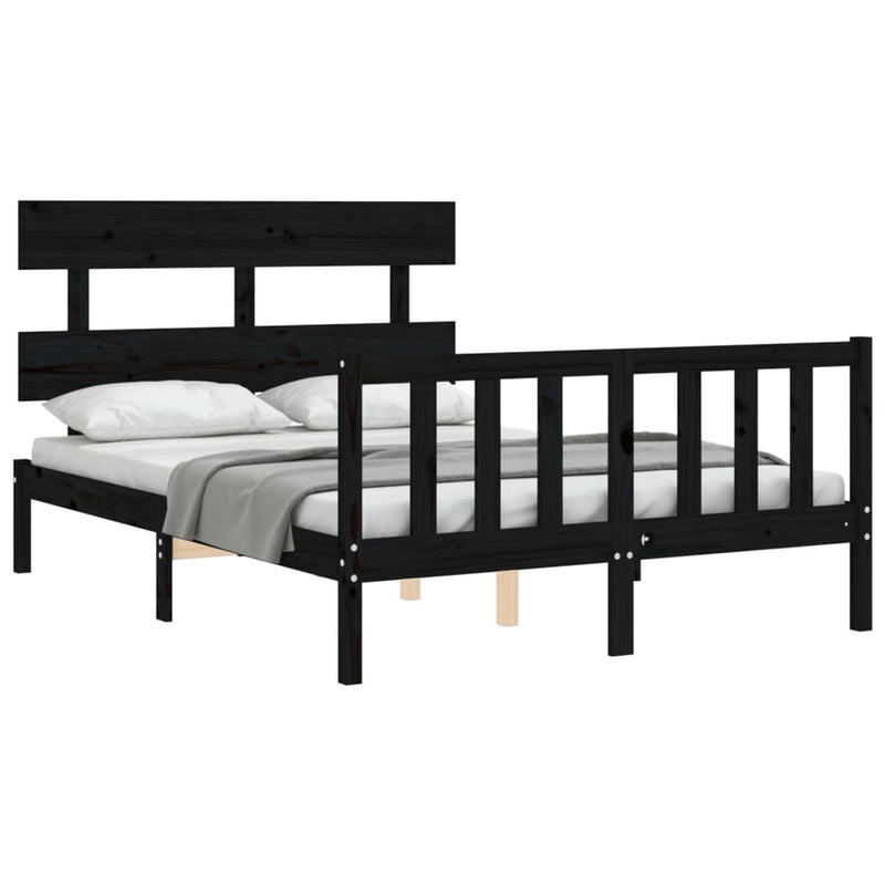 Bed Frame without Mattress Black 135x190 cm Solid Wood Pine