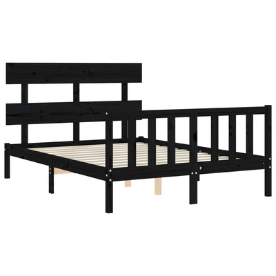 Bed Frame without Mattress Black 135x190 cm Solid Wood Pine