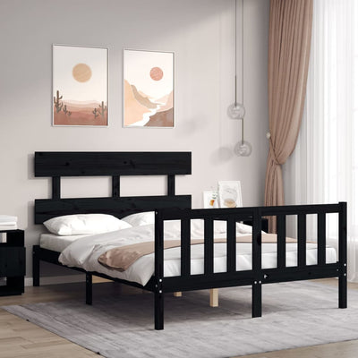 Bed Frame without Mattress Black 135x190 cm Solid Wood Pine