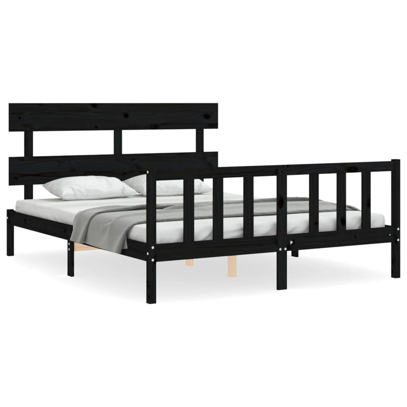 Bed Frame without Mattress Black 150x200 cm Solid Wood Pine