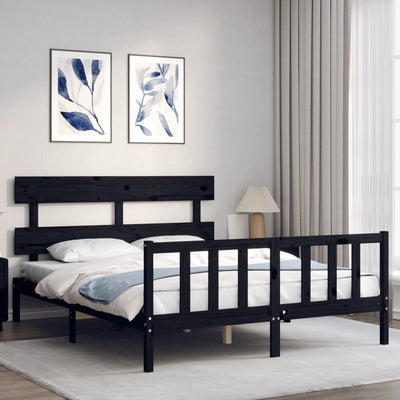 Bed Frame without Mattress Black 150x200 cm Solid Wood Pine