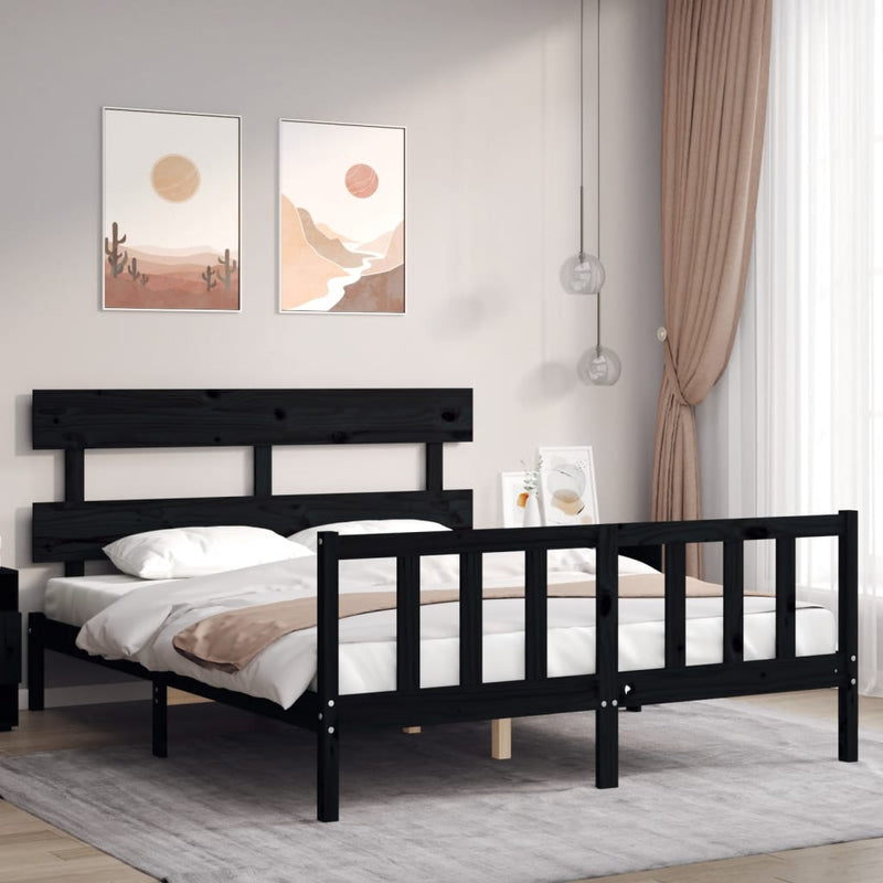 Bed Frame without Mattress Black 150x200 cm Solid Wood Pine