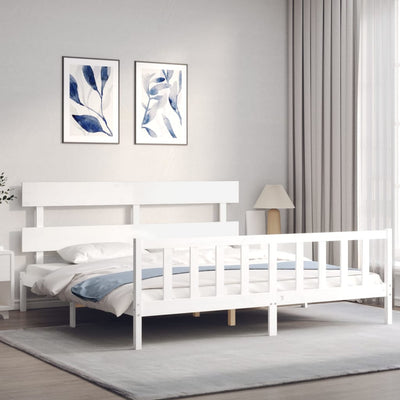 Bed Frame without Mattress White 183x203 cm King Solid Wood Pine