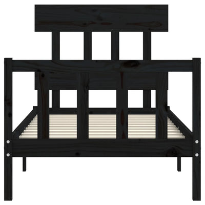 Bed Frame with Headboard Black 92x187 cm Single Size Solid Wood
