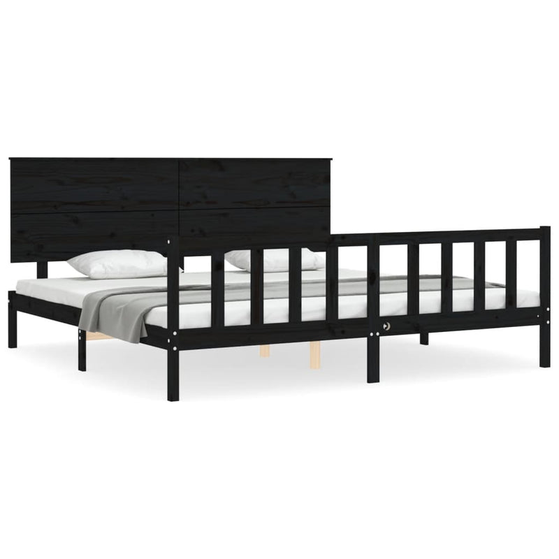 Bed Frame without Mattress Black 183x203 cm King Solid Wood Pine