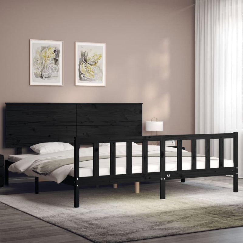 Bed Frame without Mattress Black 183x203 cm King Solid Wood Pine