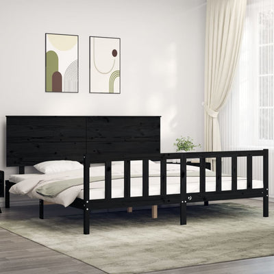 Bed Frame with Headboard Black 183x203 cm King Solid Wood