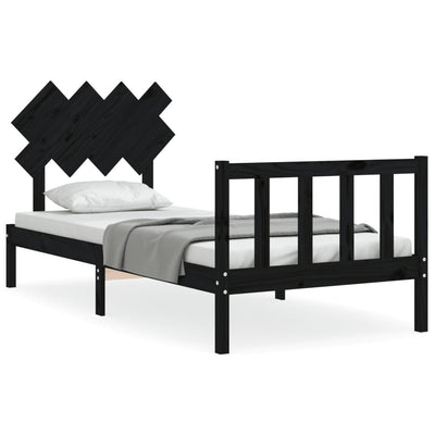 Bed Frame without Mattress Black 90x190 cm Solid Wood Pine