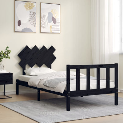 Bed Frame without Mattress Black 90x190 cm Solid Wood Pine