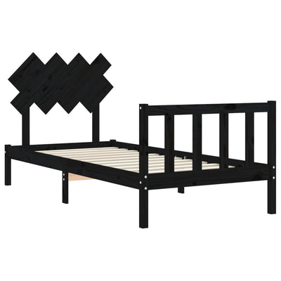 Bed Frame without Mattress Black 90x190 cm Solid Wood Pine