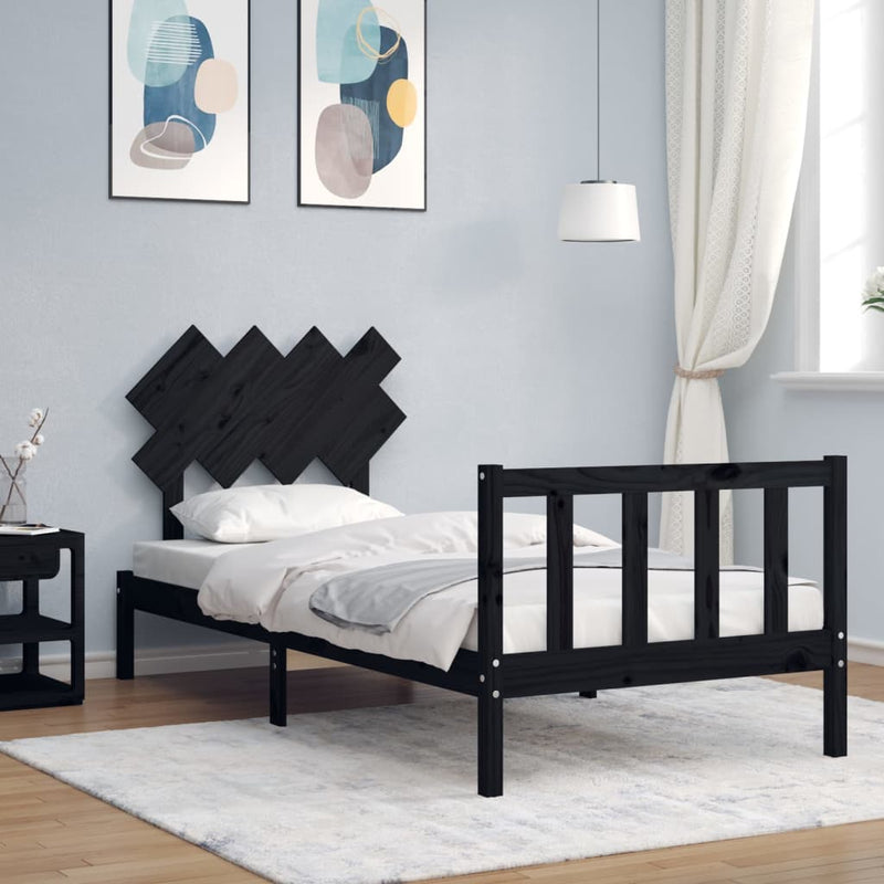 Bed Frame without Mattress Black 90x190 cm Solid Wood Pine