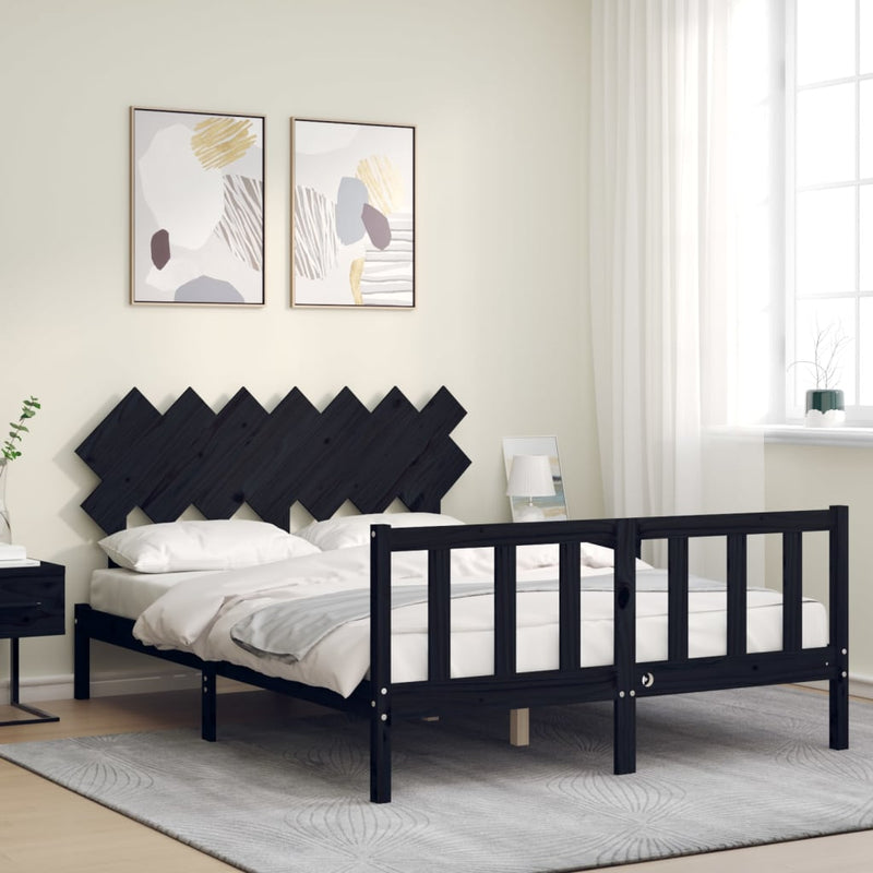 Bed Frame without Mattress Black 150x200 cm Solid Wood Pine