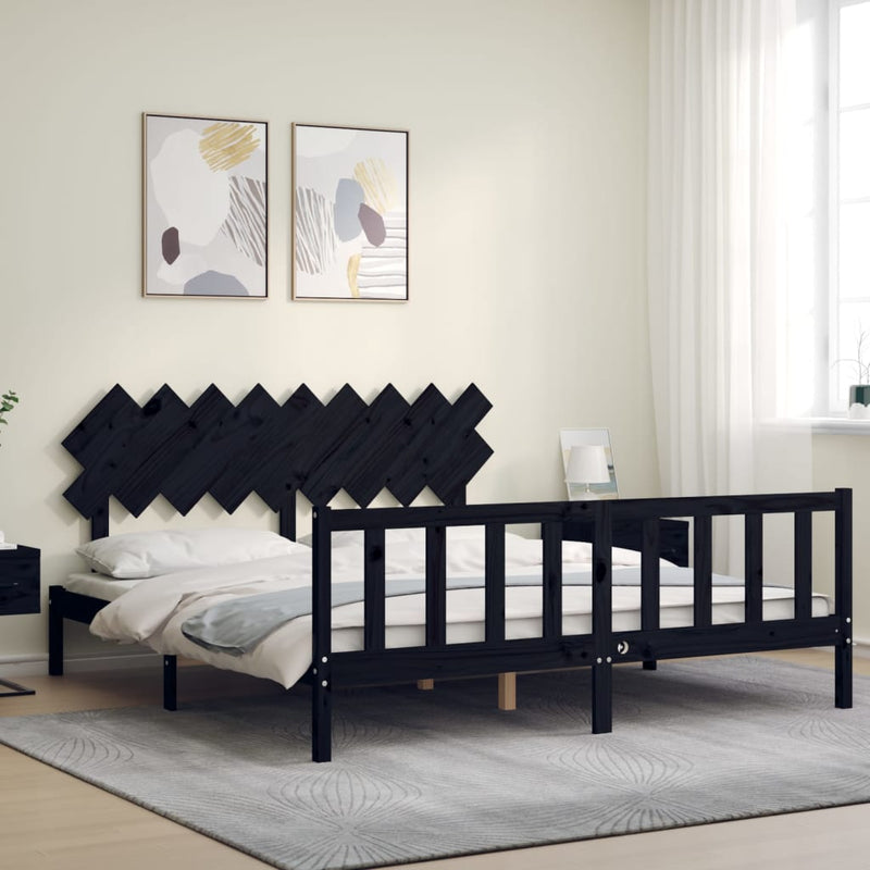 Bed Frame without Mattress Black 183x203 cm King Solid Wood Pine