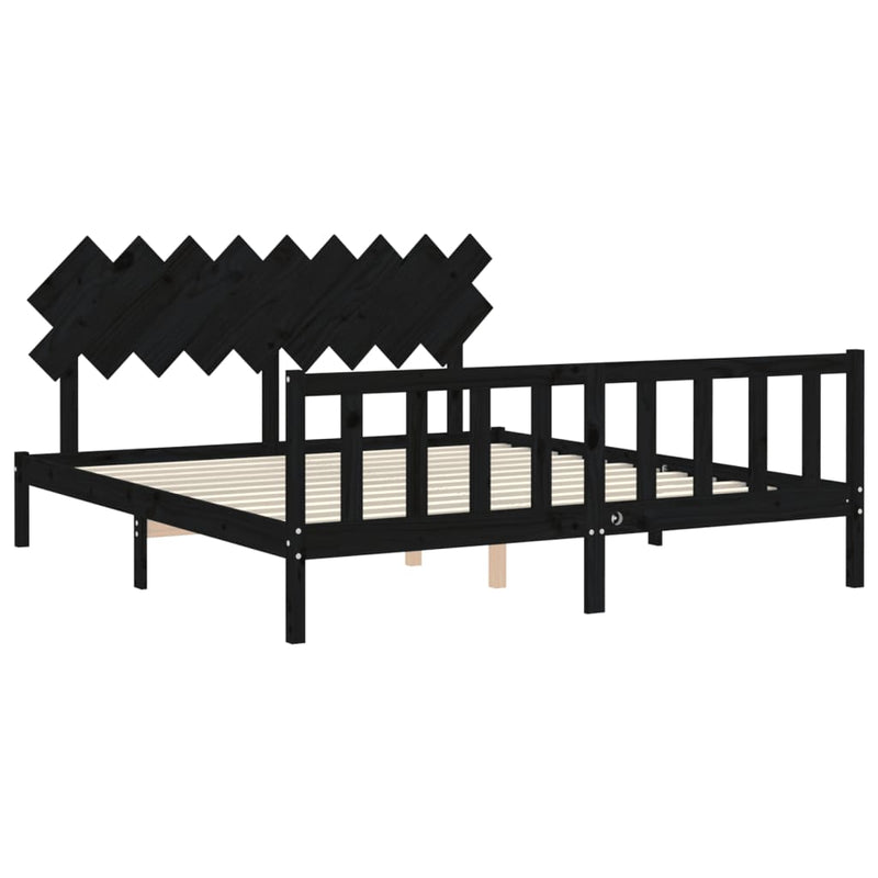 Bed Frame without Mattress Black 183x203 cm King Solid Wood Pine