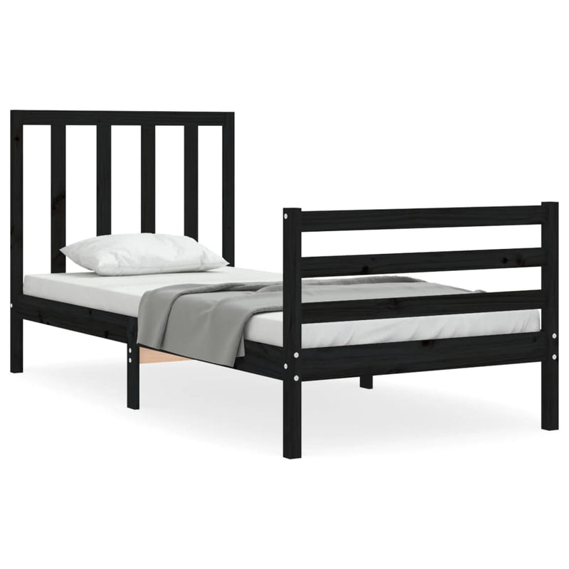 Bed Frame with Headboard Black 92x187 cm Single Size Solid Wood