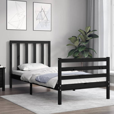 Bed Frame with Headboard Black 92x187 cm Single Size Solid Wood