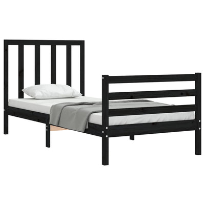 Bed Frame with Headboard Black 92x187 cm Single Size Solid Wood