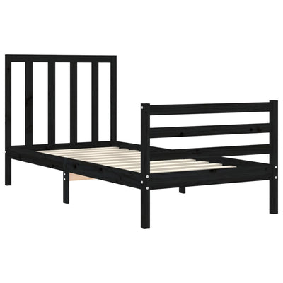 Bed Frame with Headboard Black 92x187 cm Single Size Solid Wood