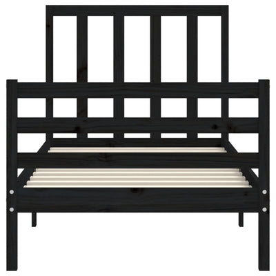 Bed Frame with Headboard Black 92x187 cm Single Size Solid Wood