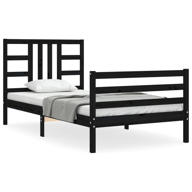 Bed Frame with Headboard Black 92x187 cm Single Size Solid Wood