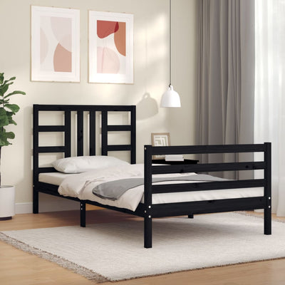 Bed Frame with Headboard Black 92x187 cm Single Size Solid Wood