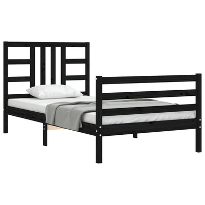 Bed Frame with Headboard Black 92x187 cm Single Size Solid Wood