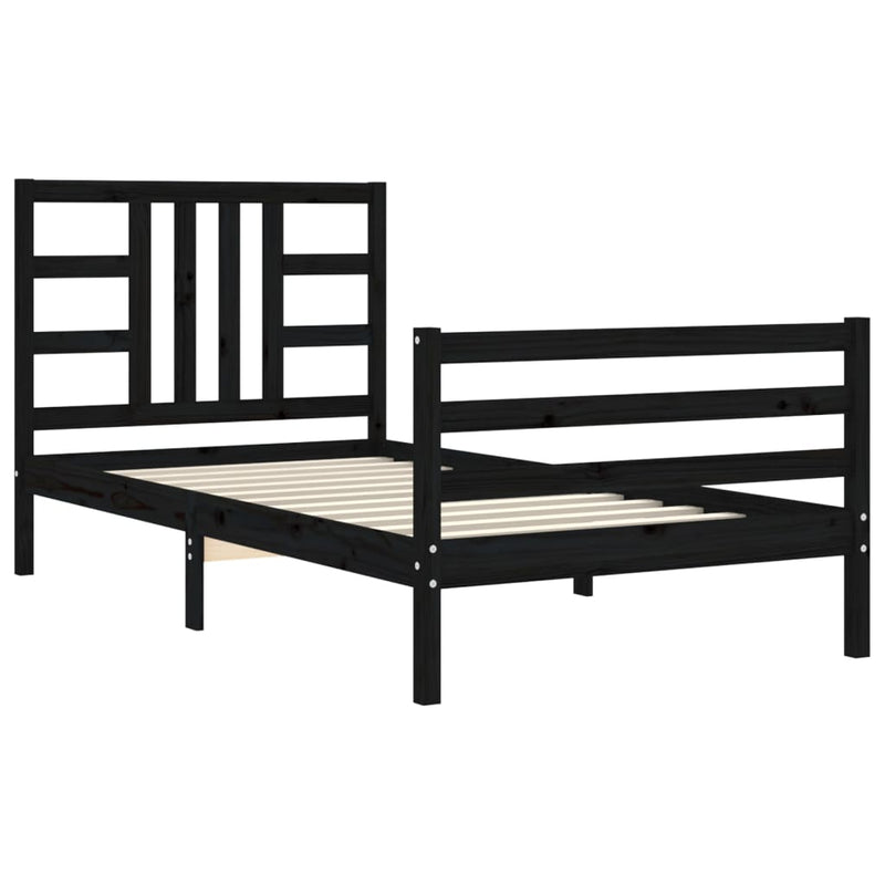 Bed Frame with Headboard Black 92x187 cm Single Size Solid Wood