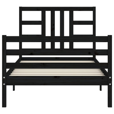 Bed Frame with Headboard Black 92x187 cm Single Size Solid Wood