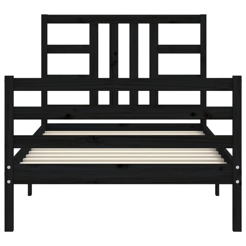 Bed Frame with Headboard Black 92x187 cm Single Size Solid Wood