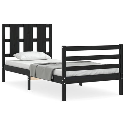 Bed Frame with Headboard Black 92x187 cm Single Size Solid Wood