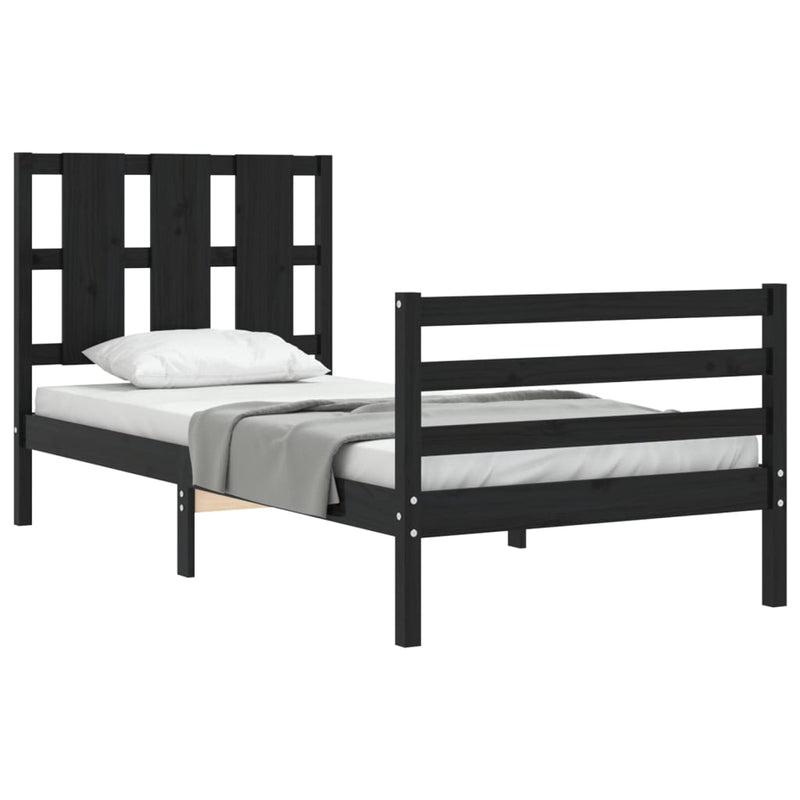 Bed Frame with Headboard Black 92x187 cm Single Size Solid Wood