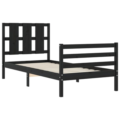 Bed Frame with Headboard Black 92x187 cm Single Size Solid Wood