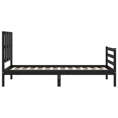 Bed Frame with Headboard Black 92x187 cm Single Size Solid Wood