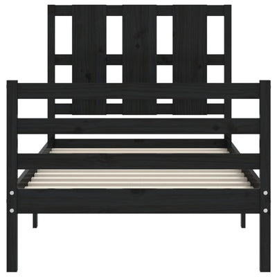 Bed Frame with Headboard Black 92x187 cm Single Size Solid Wood