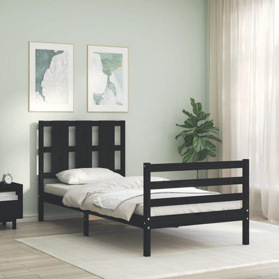 Bed Frame with Headboard Black 92x187 cm Single Size Solid Wood