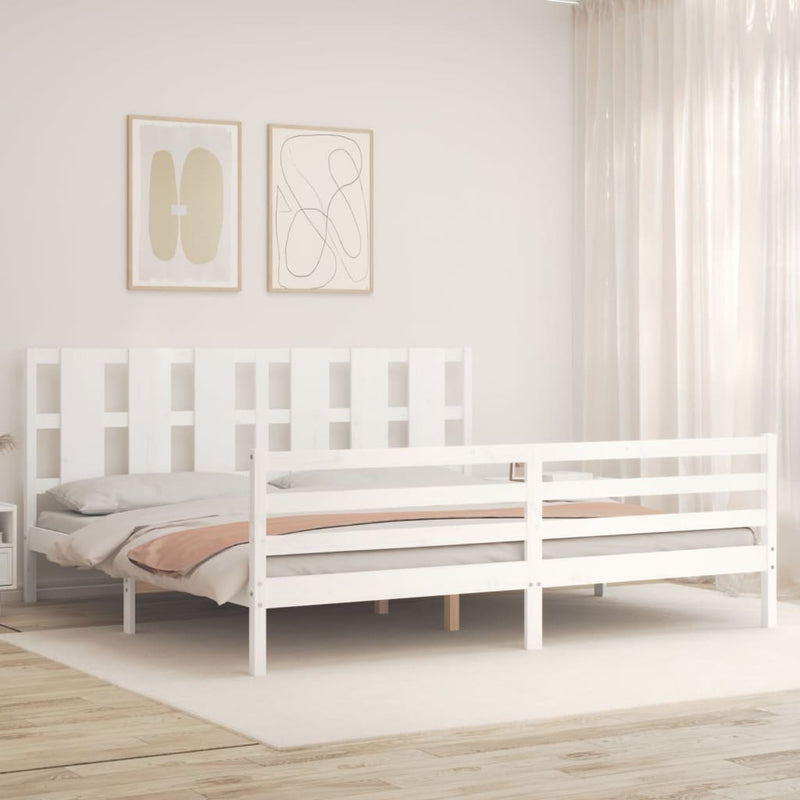 Bed Frame without Mattress White 183x203 cm King Solid Wood