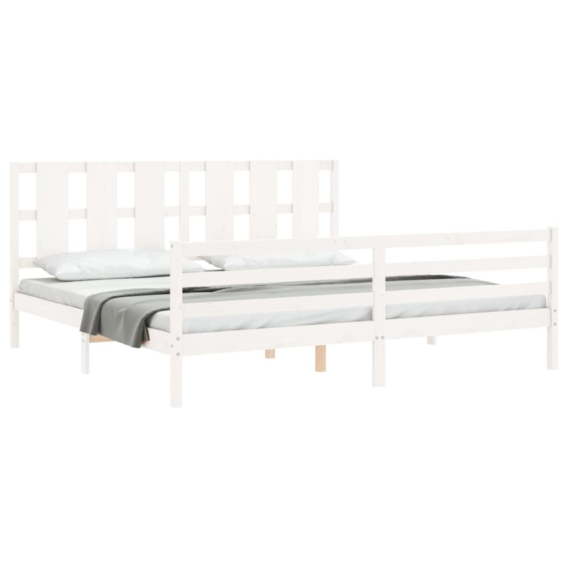 Bed Frame with Headboard White 183x203 cm King Solid Wood