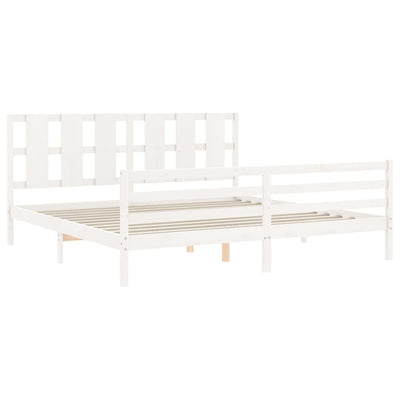 Bed Frame with Headboard White 183x203 cm King Solid Wood