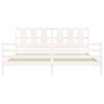 Bed Frame with Headboard White 183x203 cm King Solid Wood